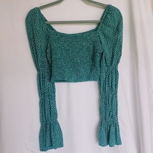 Francesca’s green and white polka dot crop top